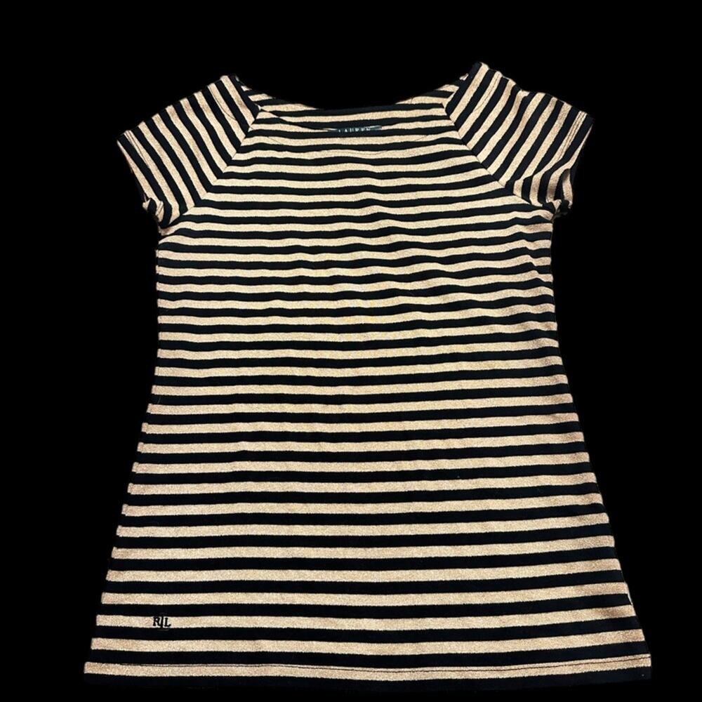 Lauren Ralph Lauren Black and Gold Striped Shirt Size Medium